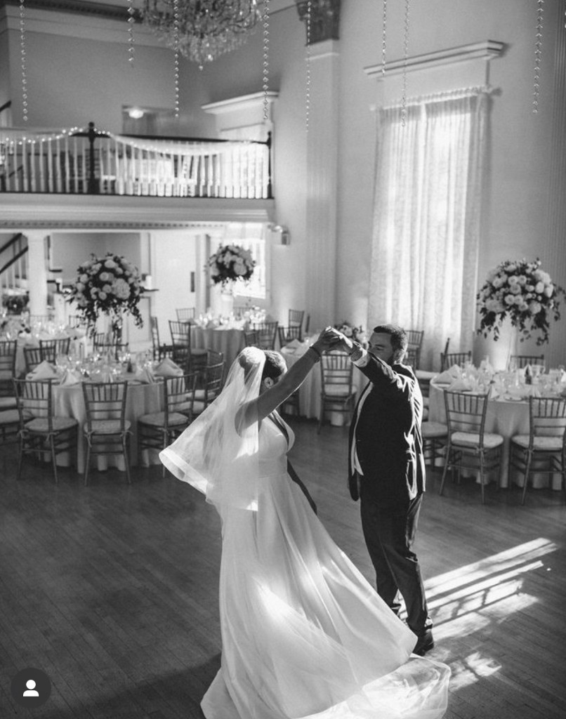 First dance in the ballroom at The Commons 1854 — black and white