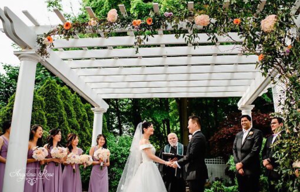 Outdoor event at pergola with lavender
