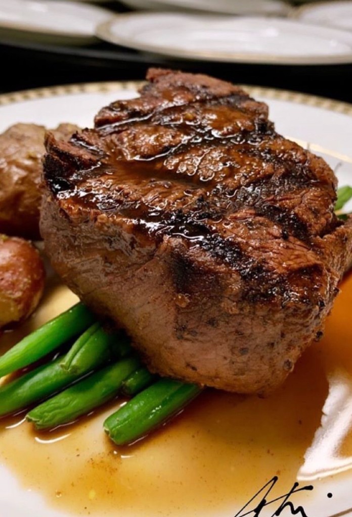 Filet mignon with green beans — plated dinner at The Commons 1854